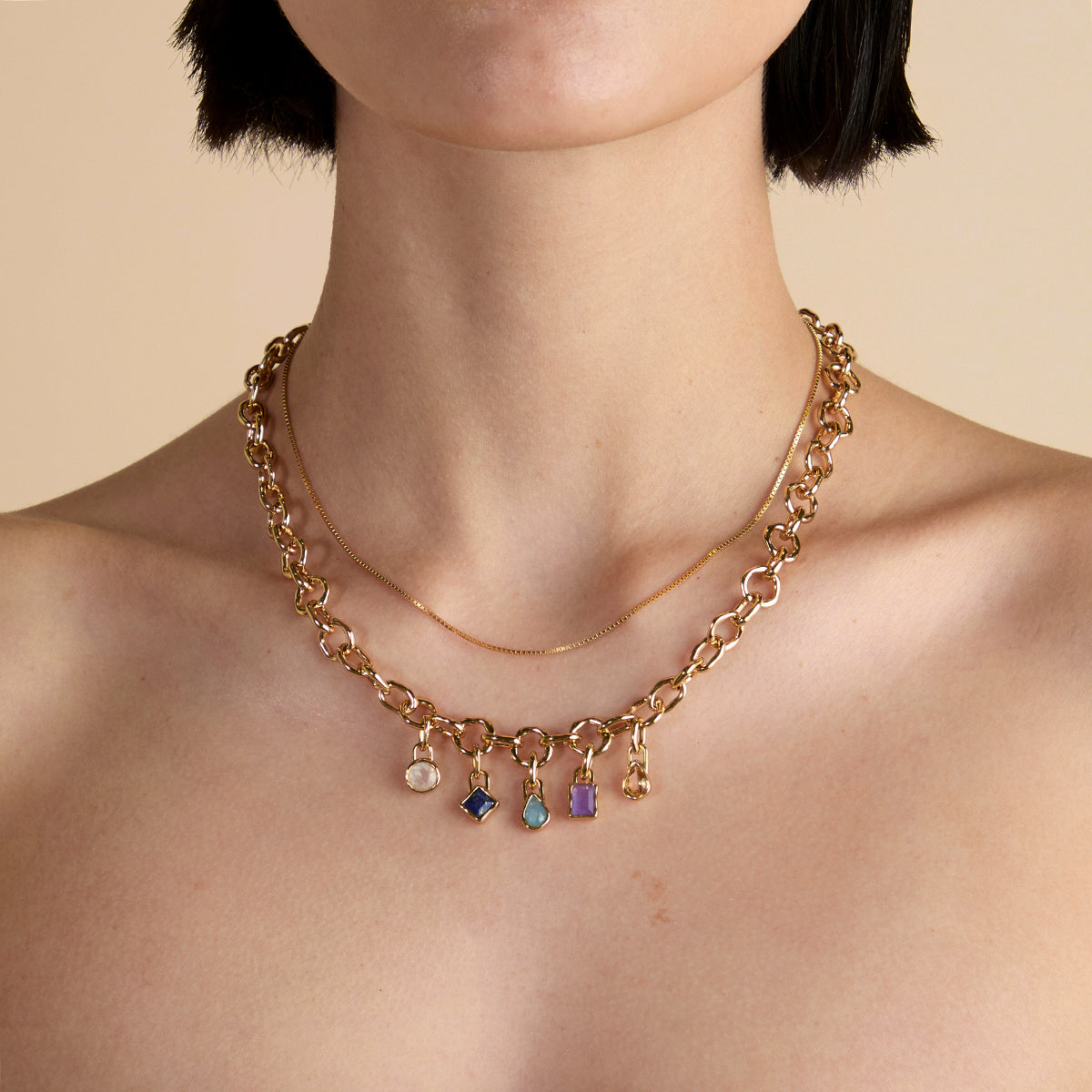 Gold-colored box chain necklace